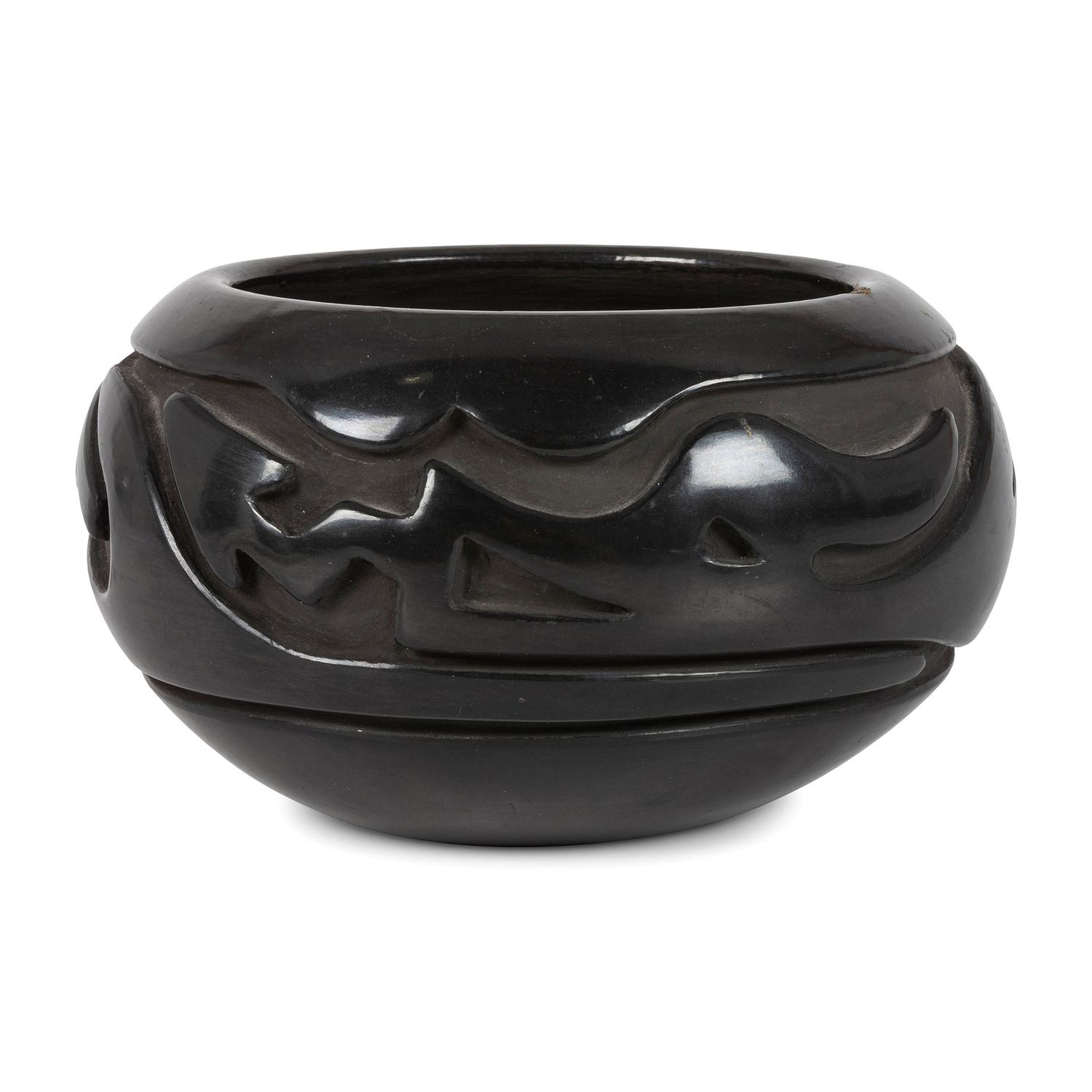 Blackware Carved Pottery Bowl, with Avanyu