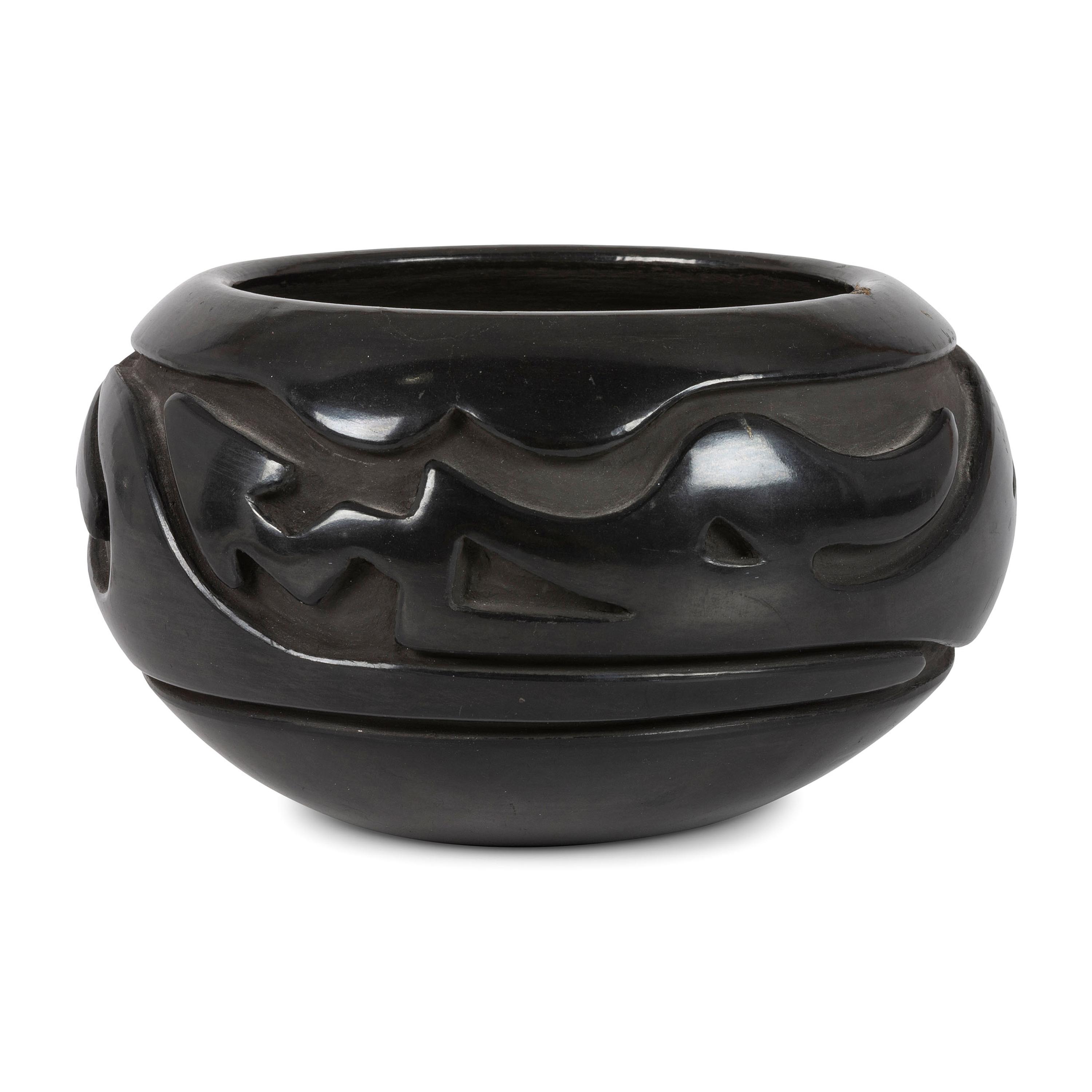 Blackware Carved Pottery Bowl, with Avanyu