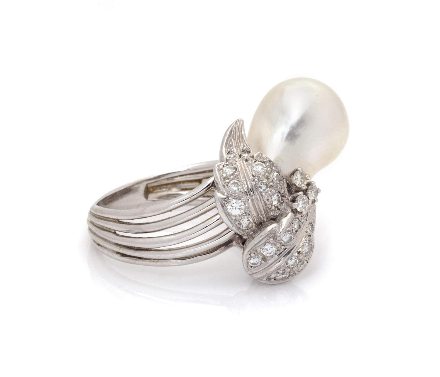 CULTURED BAROQUE PEARL AND DIAMOND RING