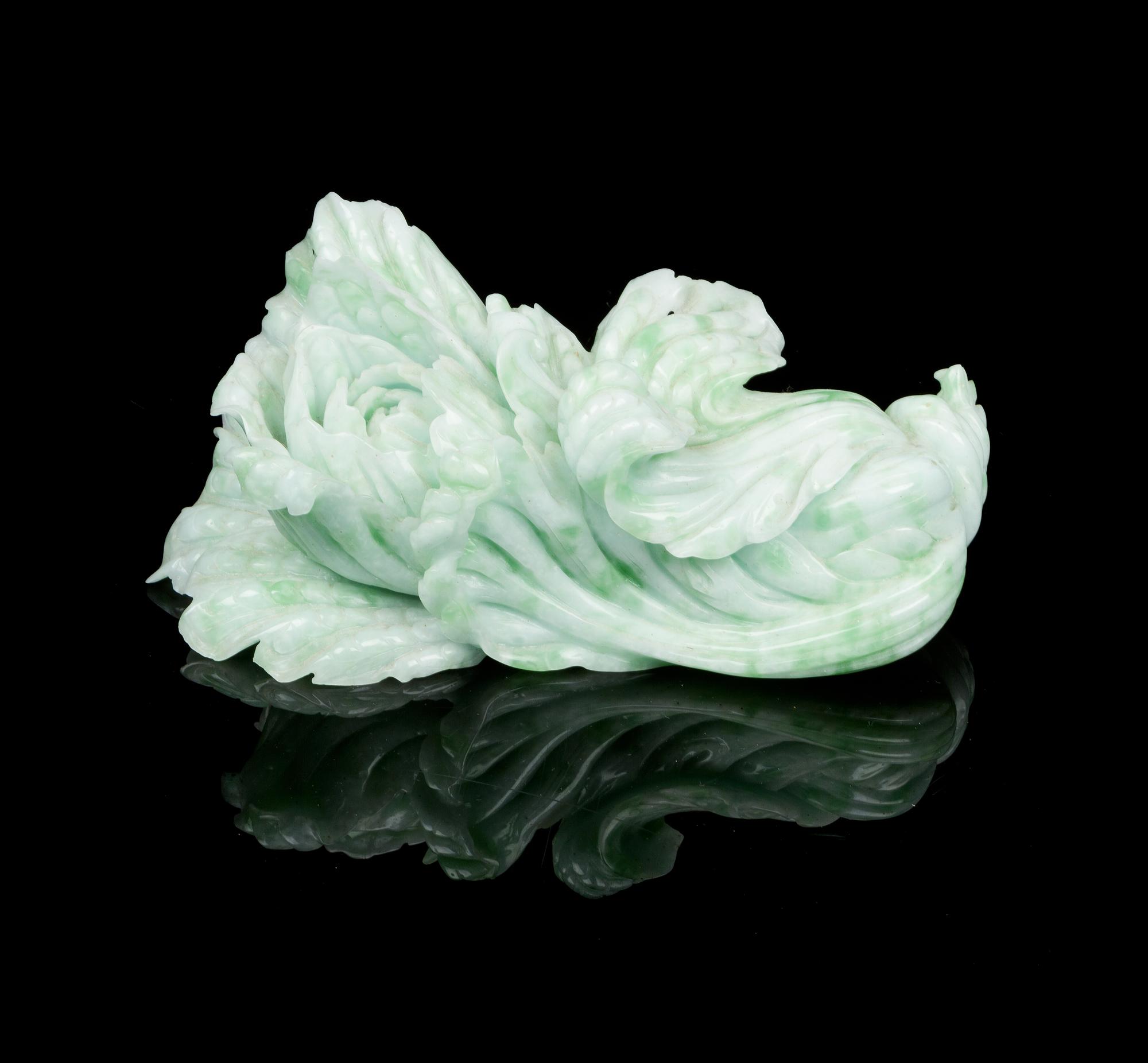 A Jadeite Carved Cabbage Width 7 5/8 inches.