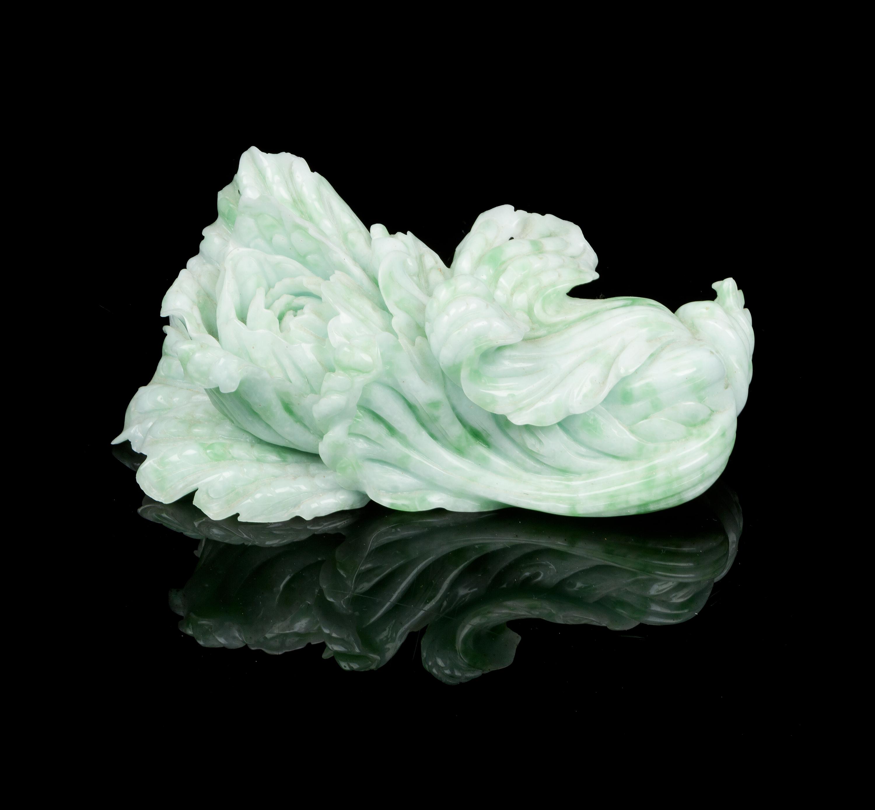 A Jadeite Carved Cabbage Width 7 5/8 inches.