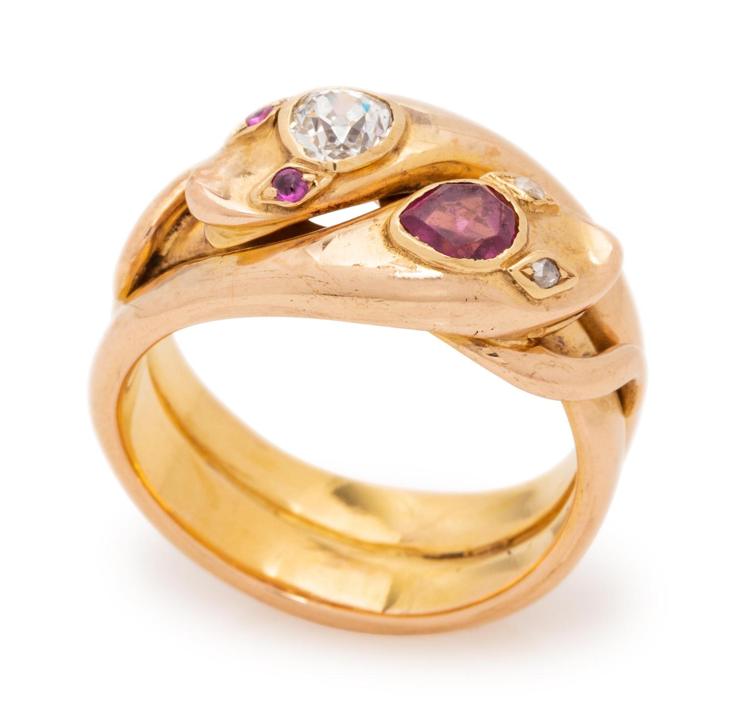 Victorian, Diamond and Ruby Snake Ring