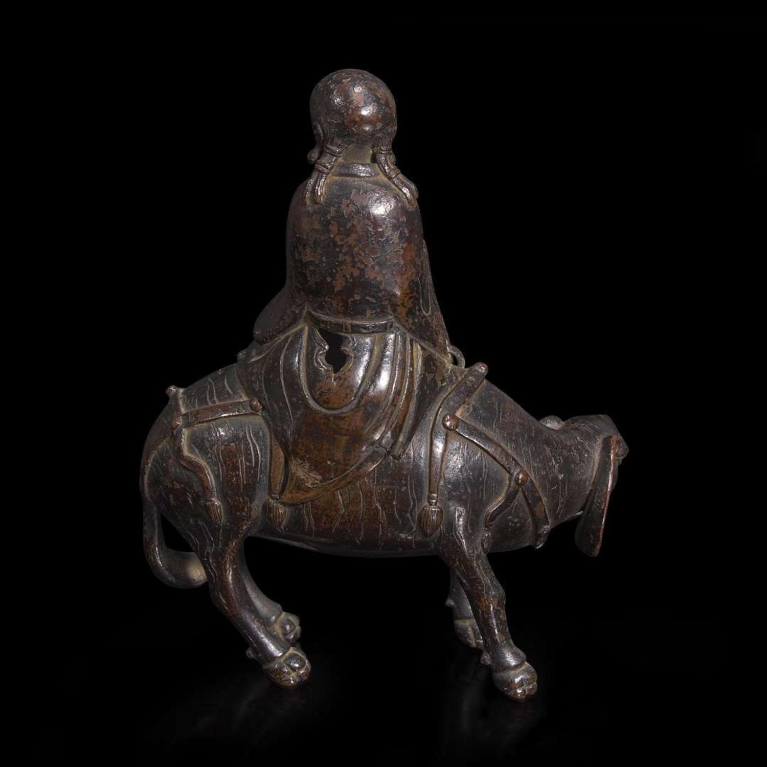 A patinated bronze "Immortal and Elephant" censer 仙人骑象铜炉 18th century or earlier ???????