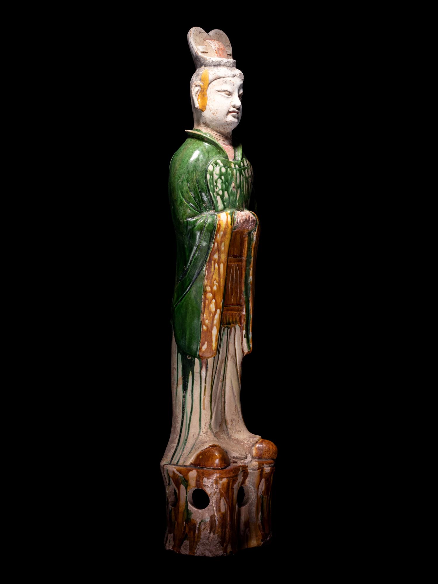 A Pair of Sancai Glazed Pottery Figures of Standing Officials