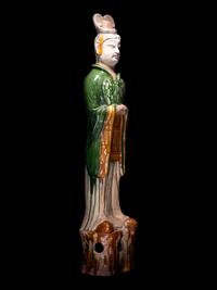 A Pair of Sancai Glazed Pottery Figures of Standing Officials
