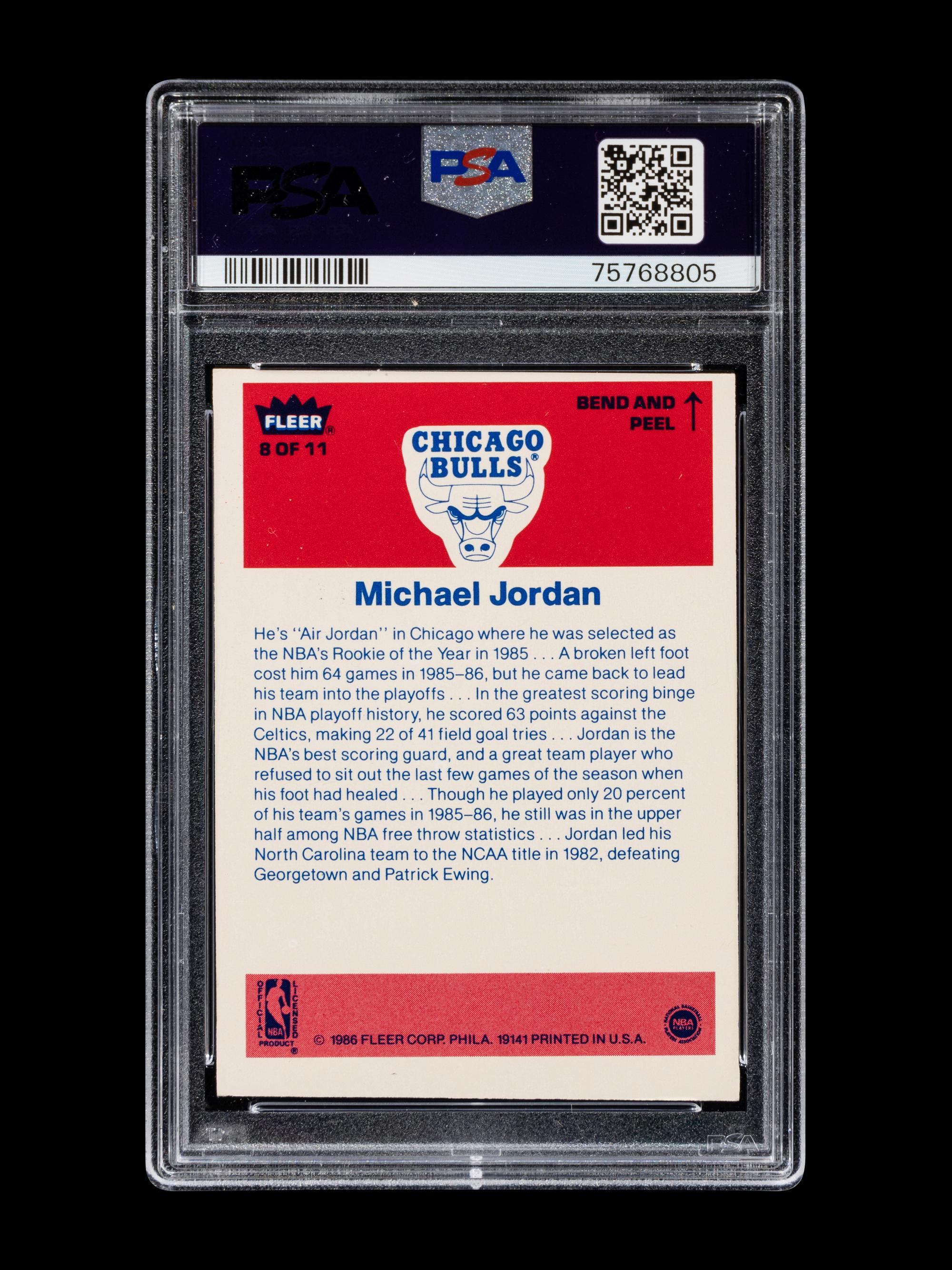 A 1986 Fleer Michael Jordan Rookie Basketball Sticker No. 8 (PSA 6 EX-MT),