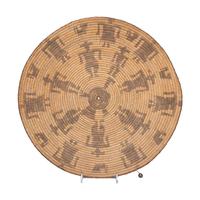 Akimel O'odham Figural Basketry Tray, Cowboys and Chickens