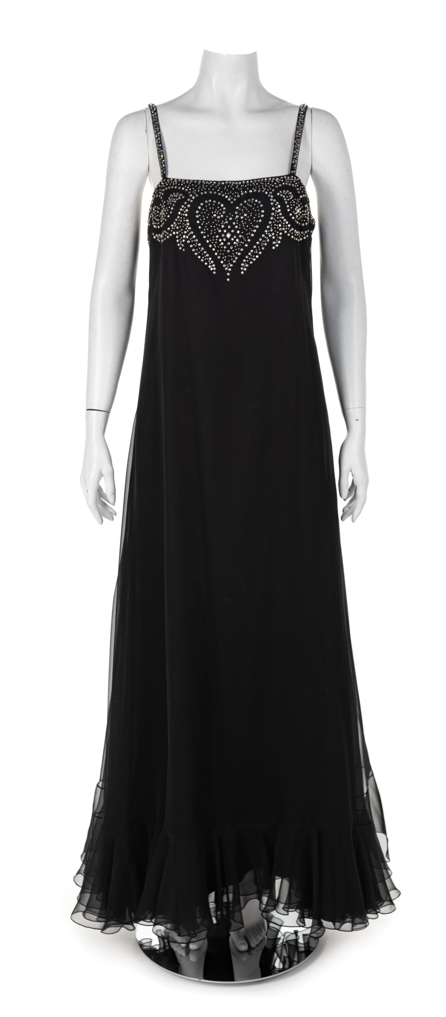 Mollie Parnis Balck Chiffon Dress, 1970s No size label