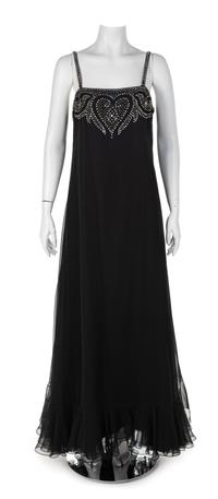 Mollie Parnis Balck Chiffon Dress, 1970s No size label