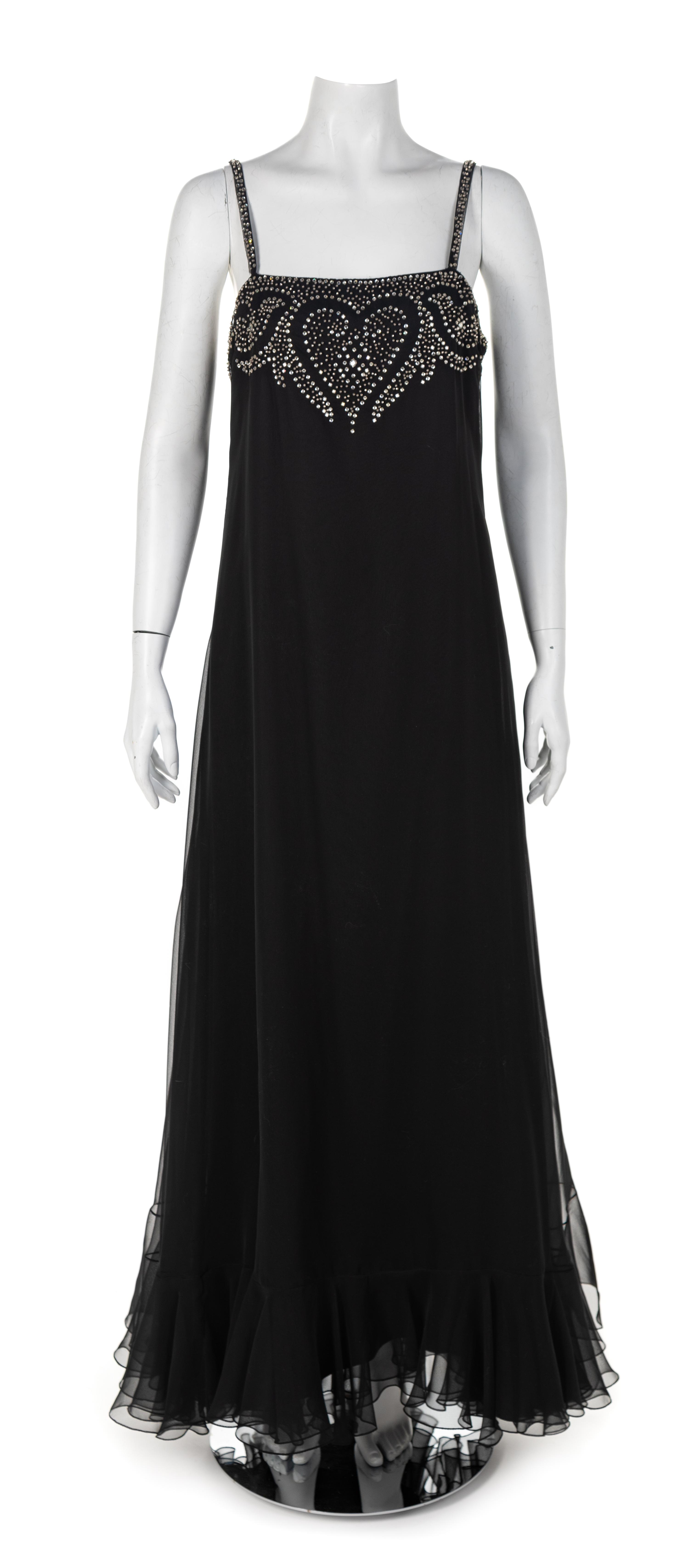 Mollie Parnis Balck Chiffon Dress, 1970s No size label
