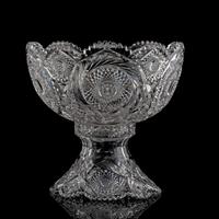 A Brilliant-Period Cut Glass Punch Bowl and Stand with Hobstars Spaced by Hobstar Visicas, Possibly by Clark
