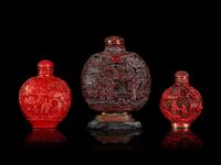 Three Chinese Cinnabar Lacquer Snuff Bottles