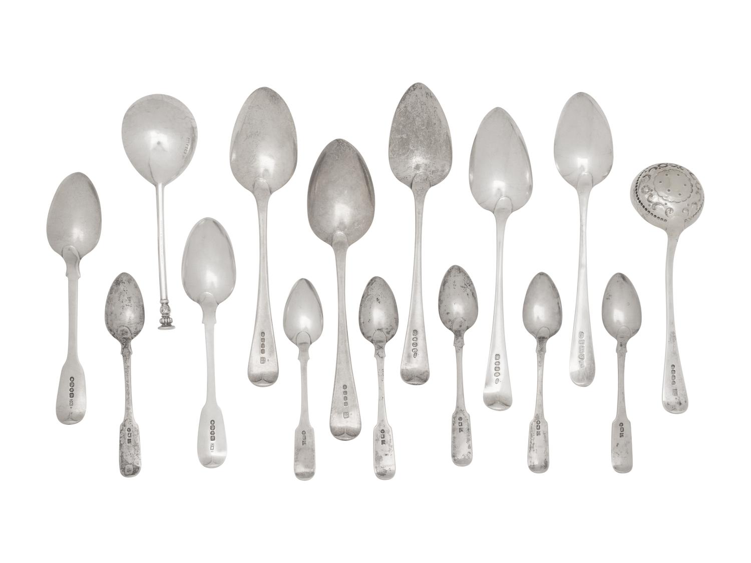 A Group of English Silver Flatware Articles