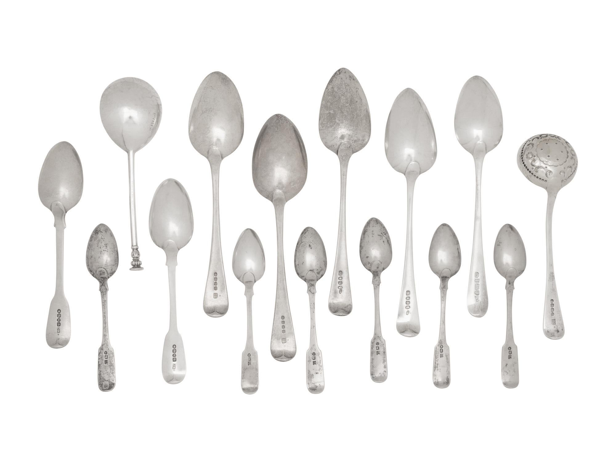 A Group of English Silver Flatware Articles