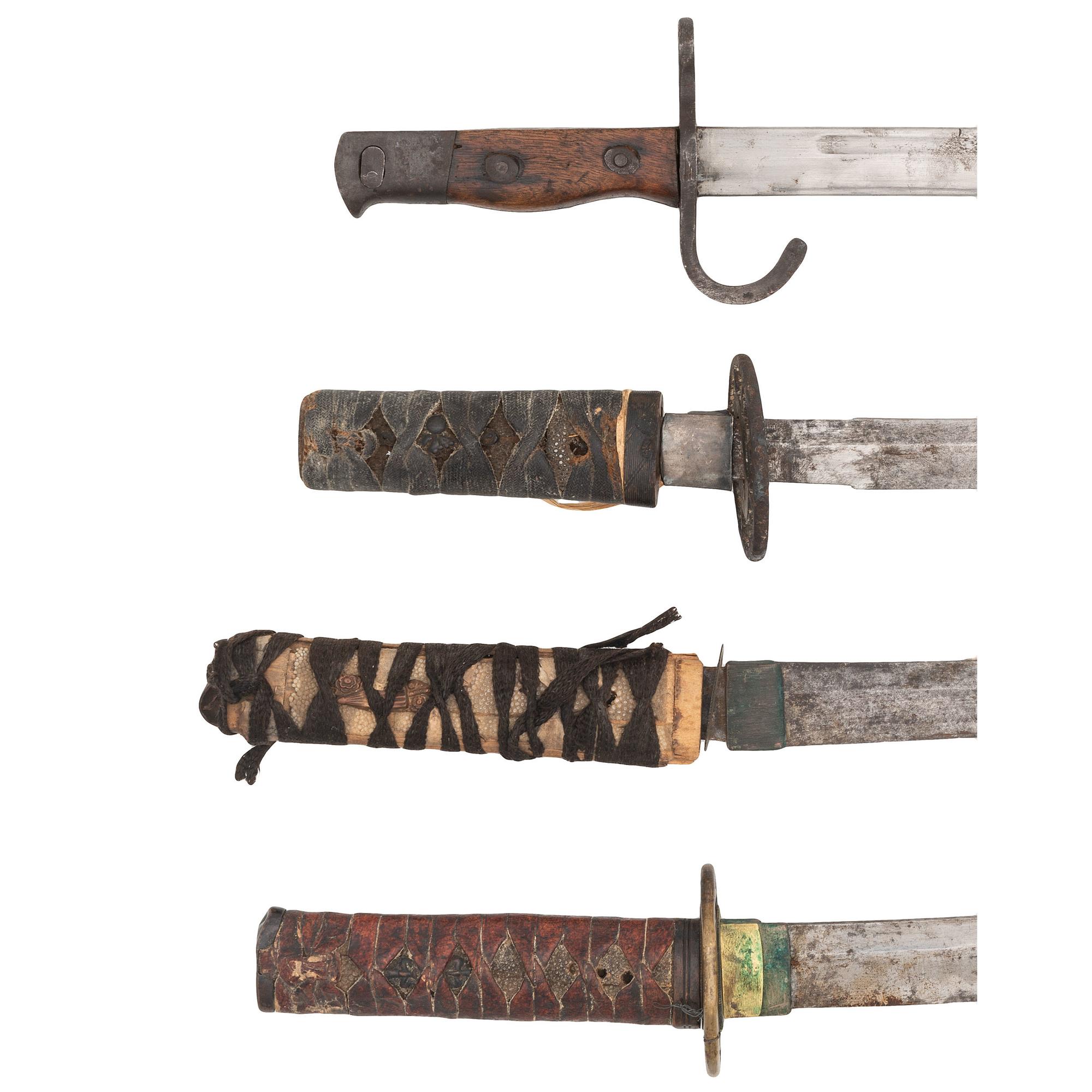 Lot of 4 Japanese Edged Weapons Including: 3 Wakizashi and a Type 30 Bayonet