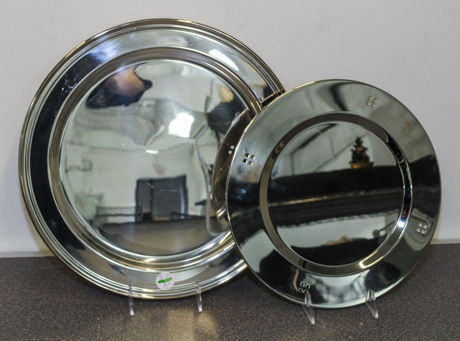 A Reed & Barton Silver-Plate Round Platter, , together with a set of 4 unmarked stainless steel chargers.
