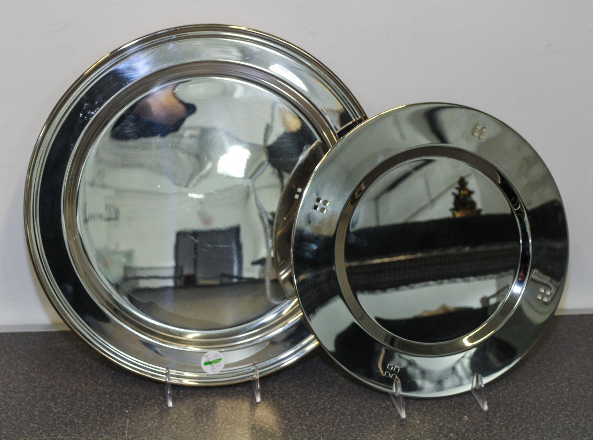 A Reed & Barton Silver-Plate Round Platter, , together with a set of 4 unmarked stainless steel chargers.