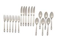 A Set of Eighteen Georg Jensen Acorn Silver Flatware Articles