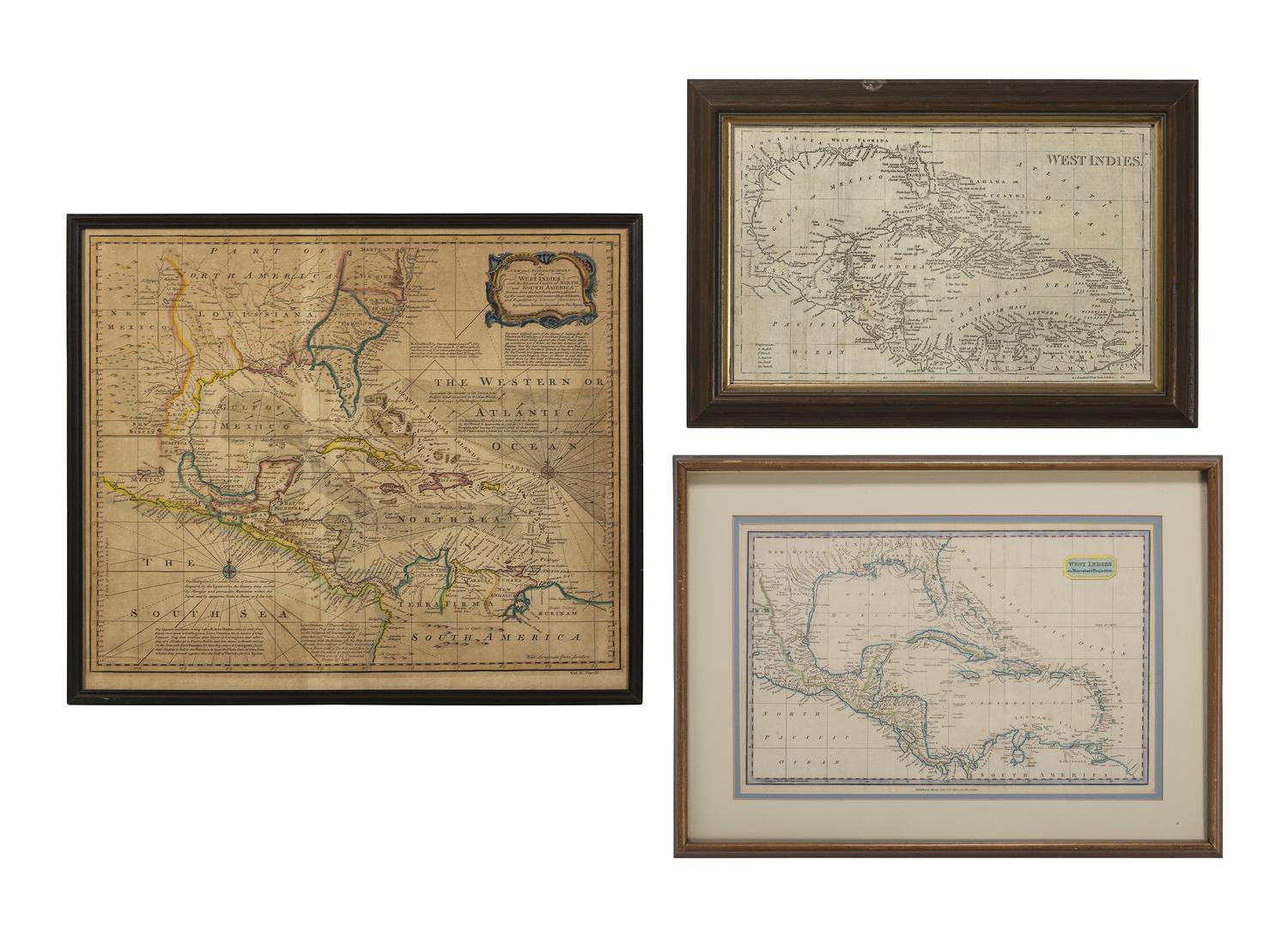 [CENTRAL AMERICA] Three maps of the Southeastern United States, the Caribbean, and Central America.
