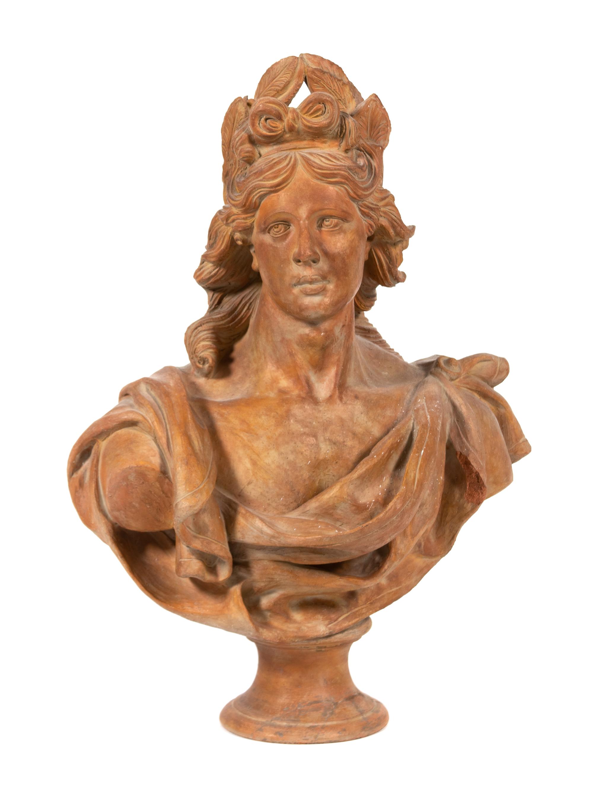 A Pair of Italian Terra Cotta Busts of a Classical Women — LATE 19TH/ EARLY 20TH CENTURY