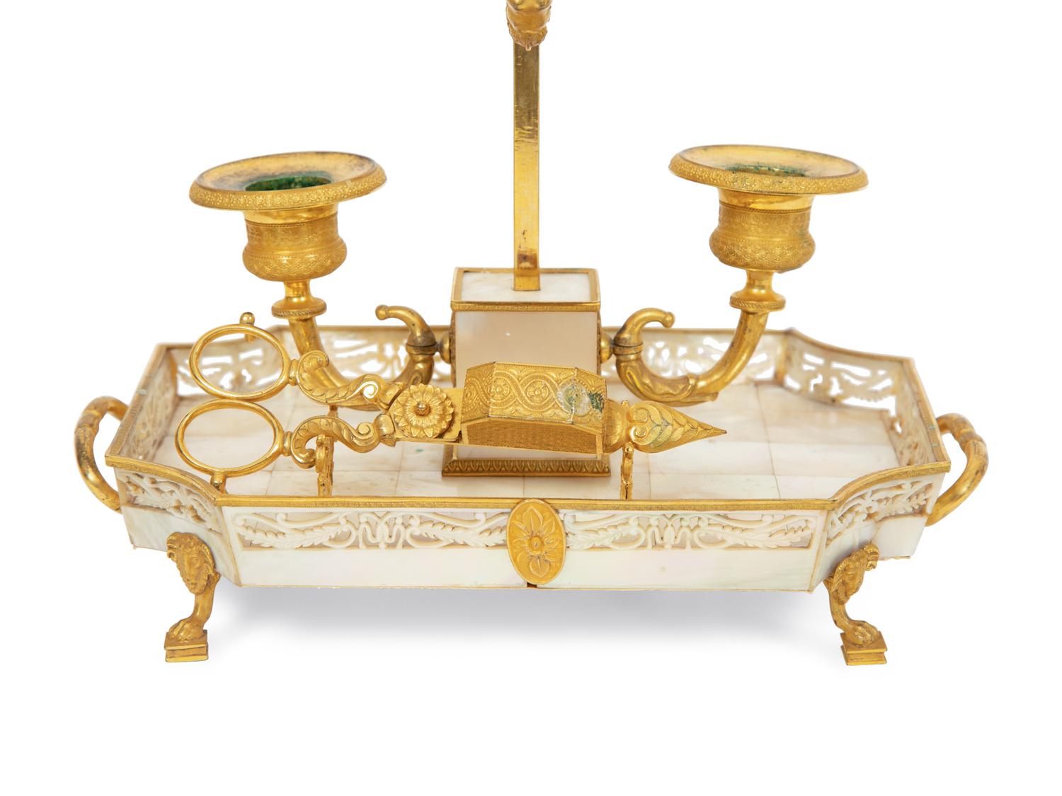 A Palais Royal Gilt Bronze, Shell and Mother-of-Pearl Candelabrum à Écran