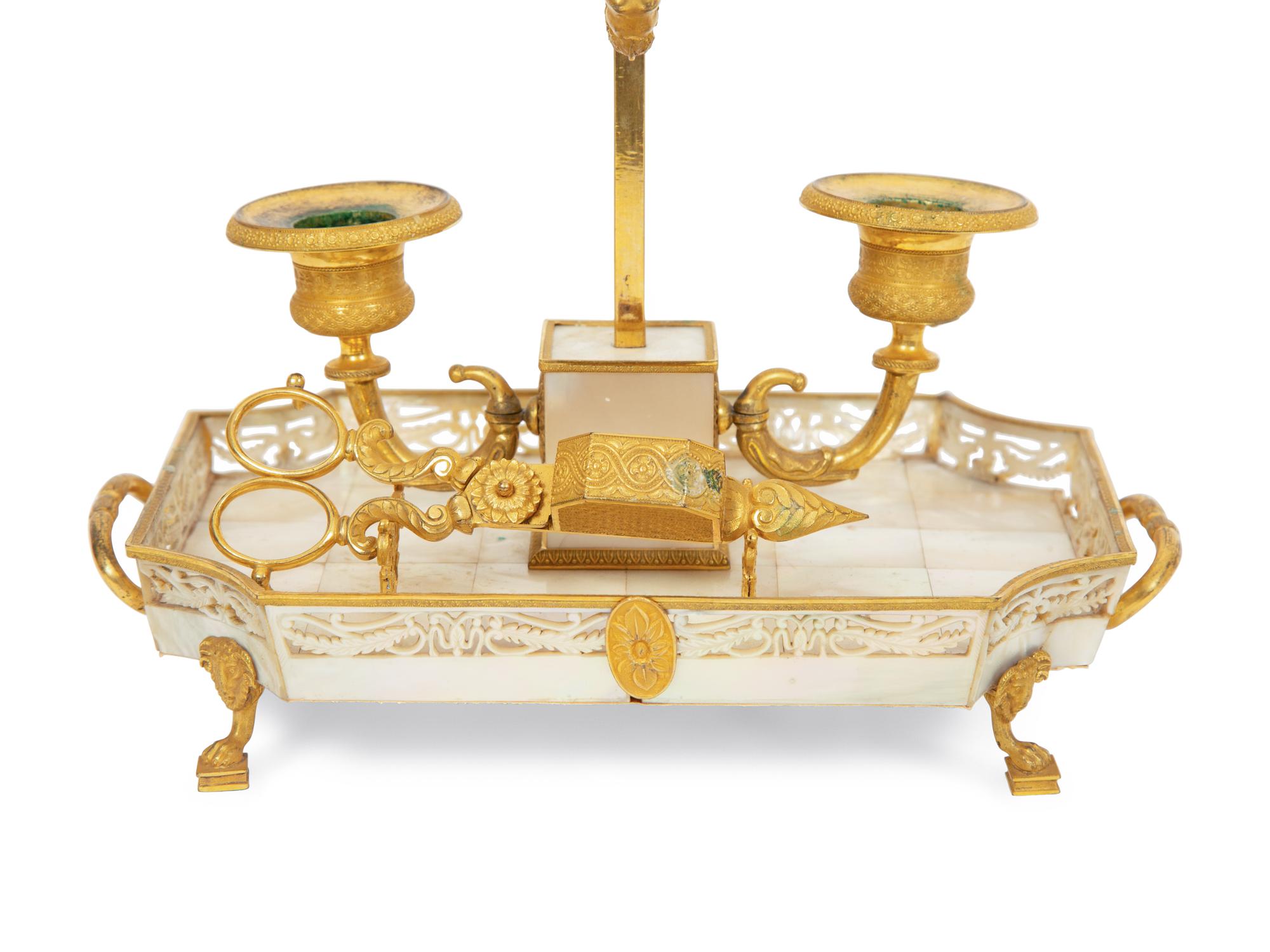 A Palais Royal Gilt Bronze, Shell and Mother-of-Pearl Candelabrum à Écran