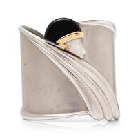 A Sterling Silver, 14 Karat Yellow Gold, Onyx, Mother-of-Pearl and Diamond 'Tempest' Cuff Bracelet, Erte,