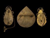 Three Tibetan Hardstone Inlaid Brooches