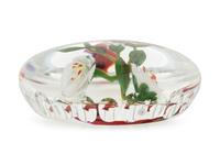A Paul Stankard Cardinal and White Flower on White Ground Faceted Glass Paperweight