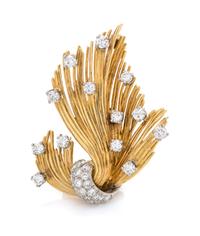 An 18 Karat Yellow Gold, Platinum and Diamond Brooch, Tiffany & Co., 6.60 dwts.