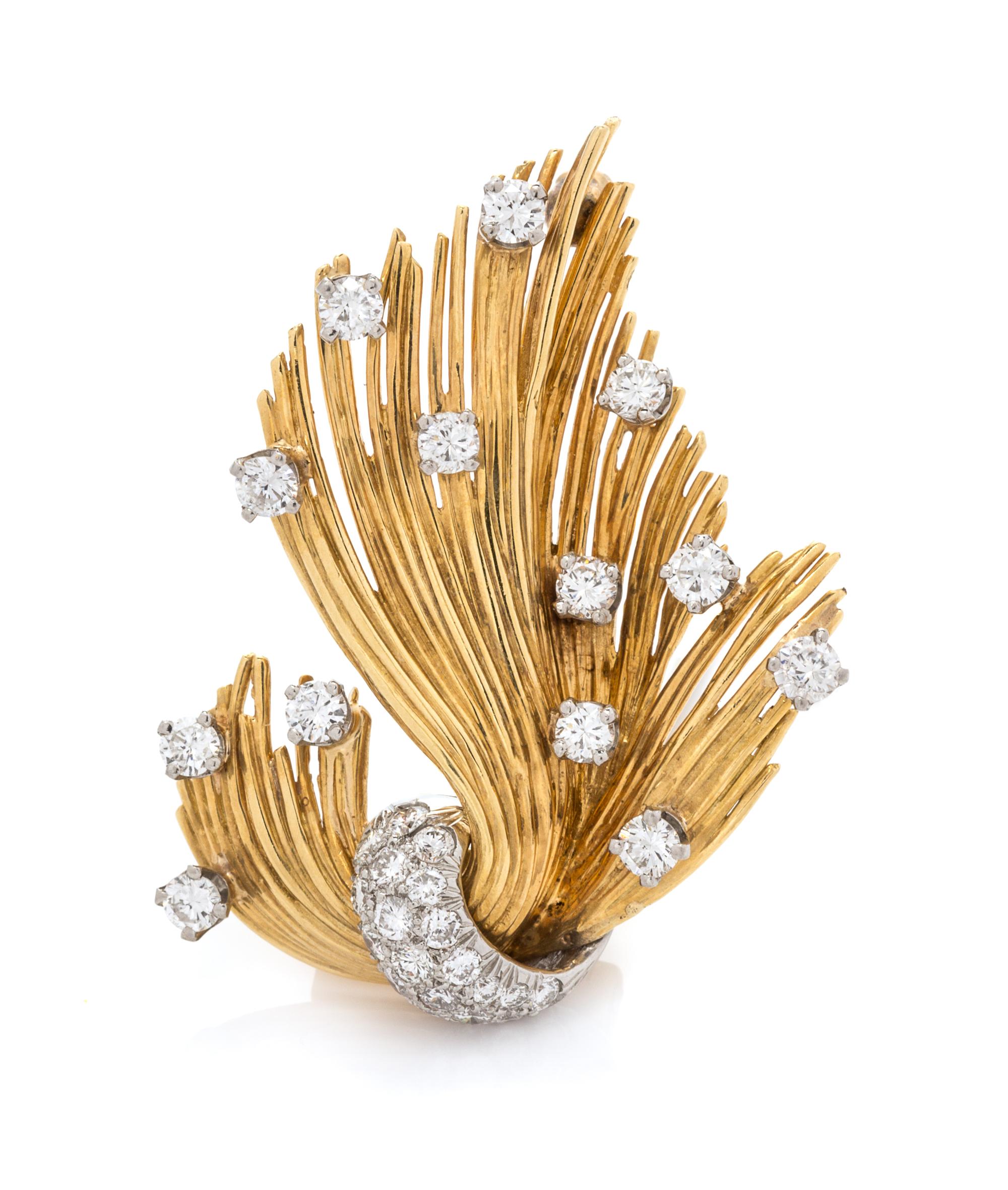 An 18 Karat Yellow Gold, Platinum and Diamond Brooch, Tiffany & Co., 6.60 dwts.
