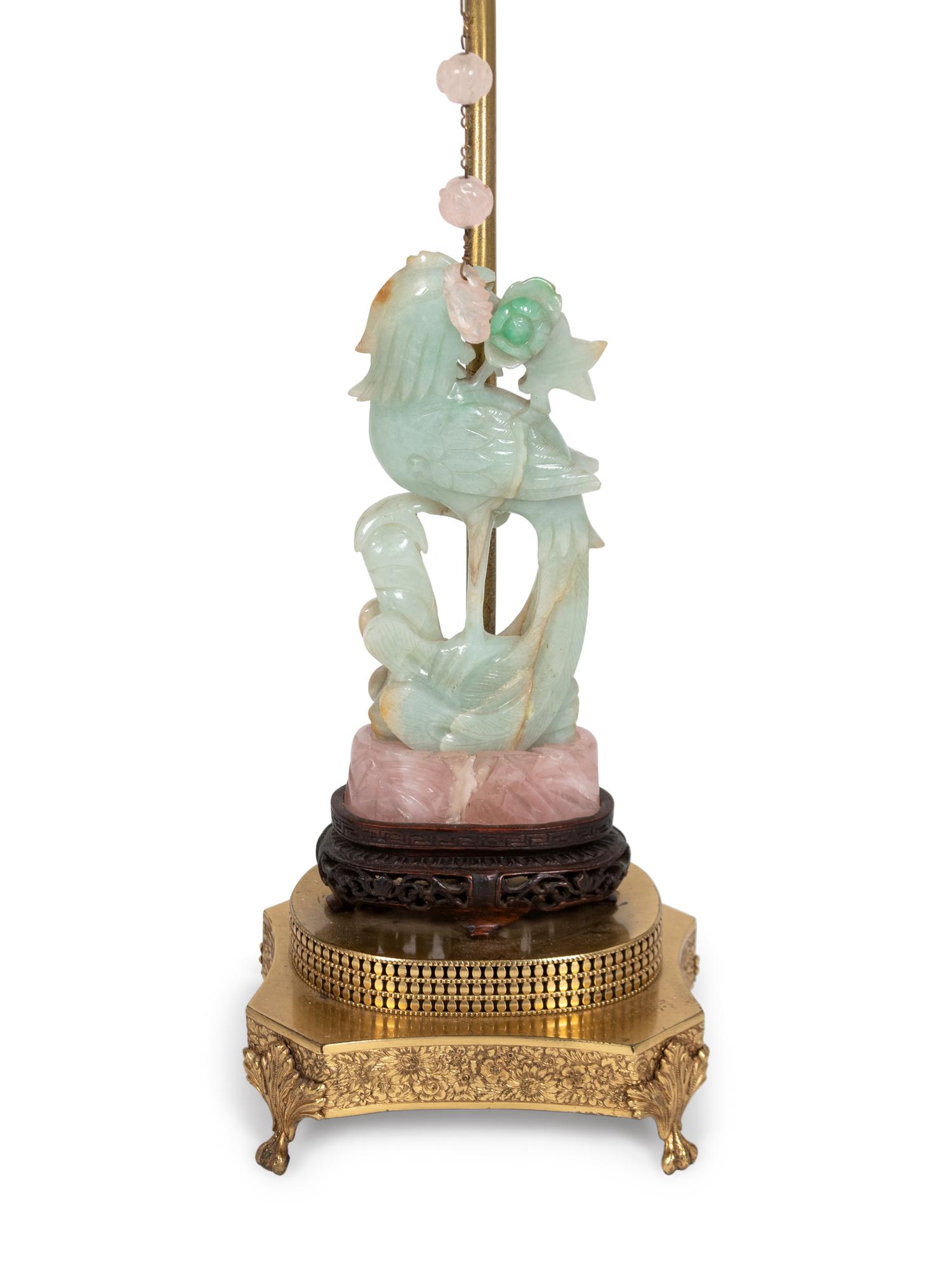 A Carved Hardstone Bird Mounted as a Lamp