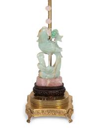 A Carved Hardstone Bird Mounted as a Lamp