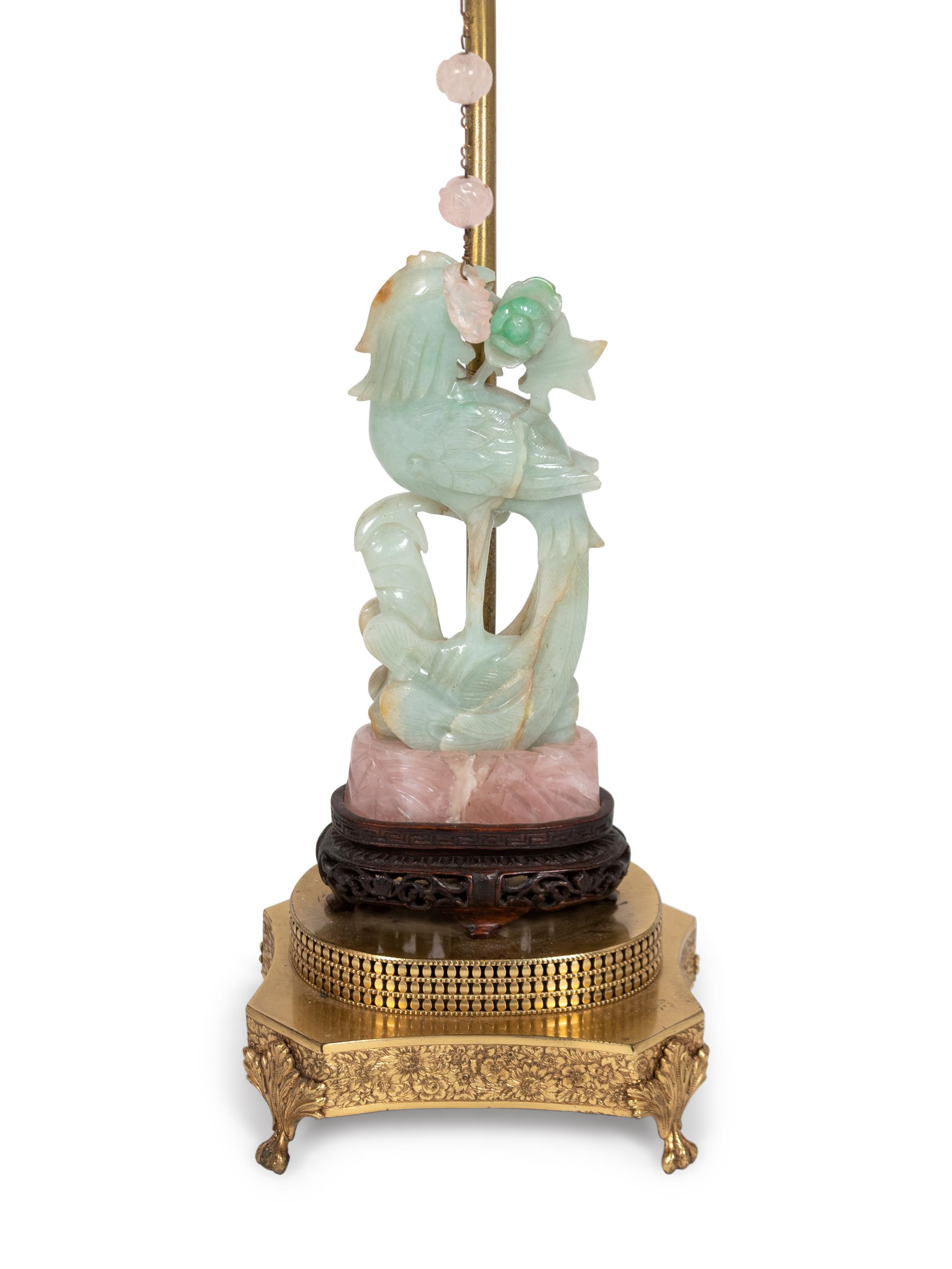 A Carved Hardstone Bird Mounted as a Lamp