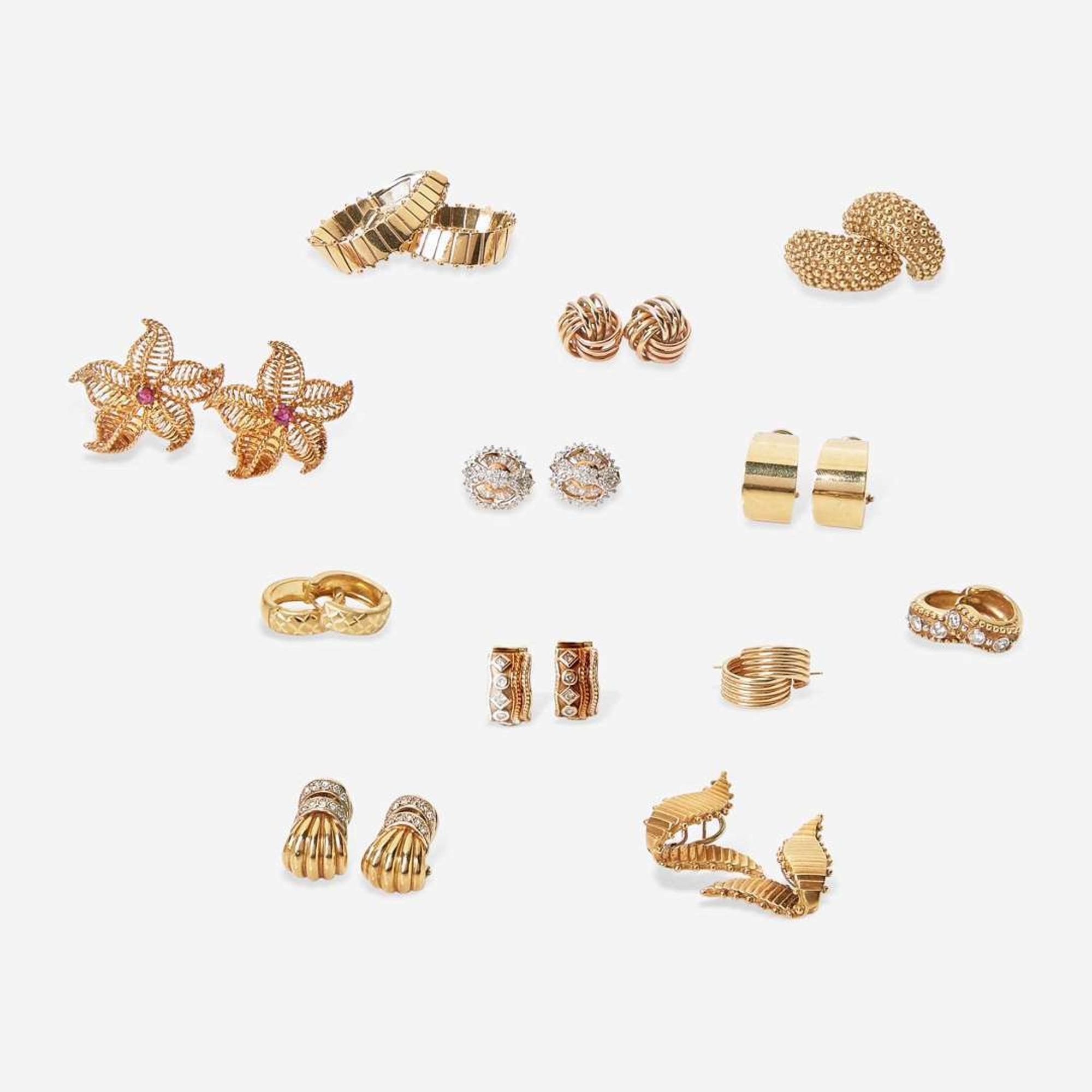 A Miscellaneous Collection of Yellow Gold Earrings