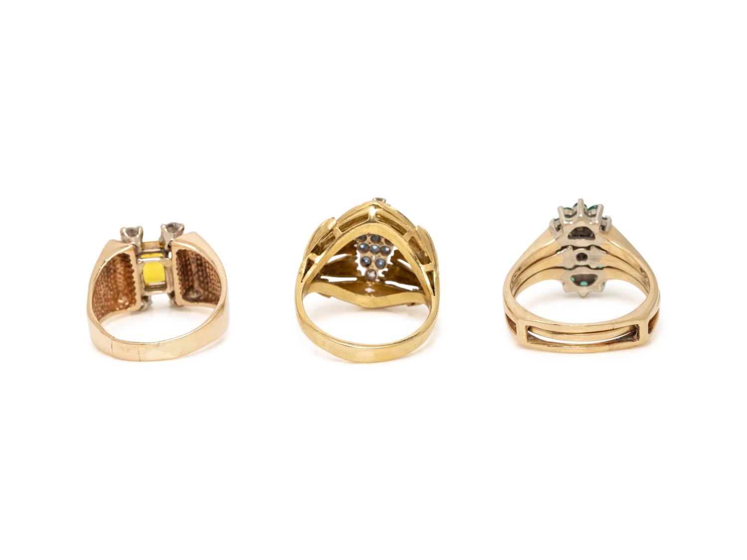 COLLECTION OF YELLOW GOLD, DIAMOND AND MULTIGEM RINGS