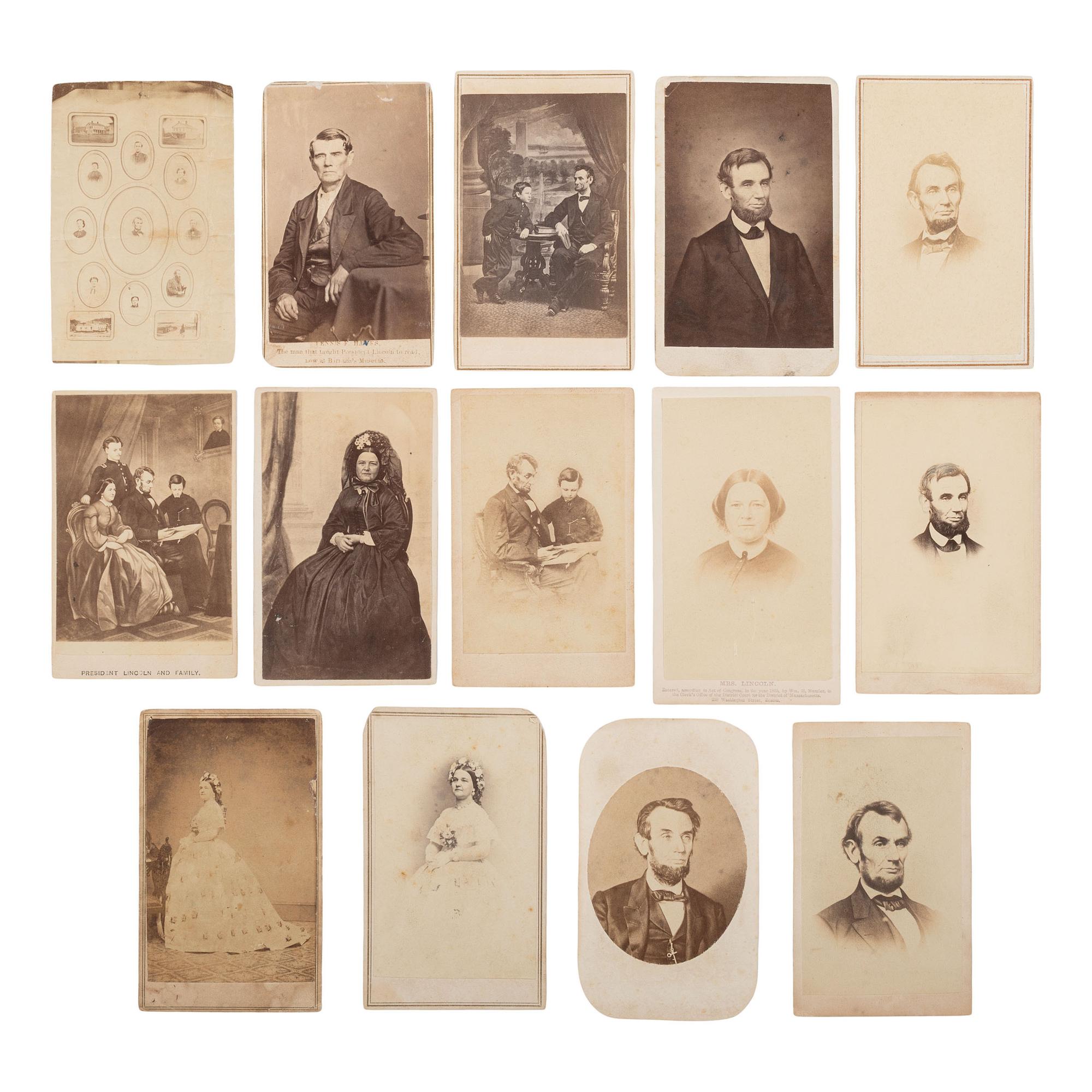 [Lincoln, Abraham] Group of 14 Carte de Visites of Lincoln and Family, incl. cousin Dennis Hanks