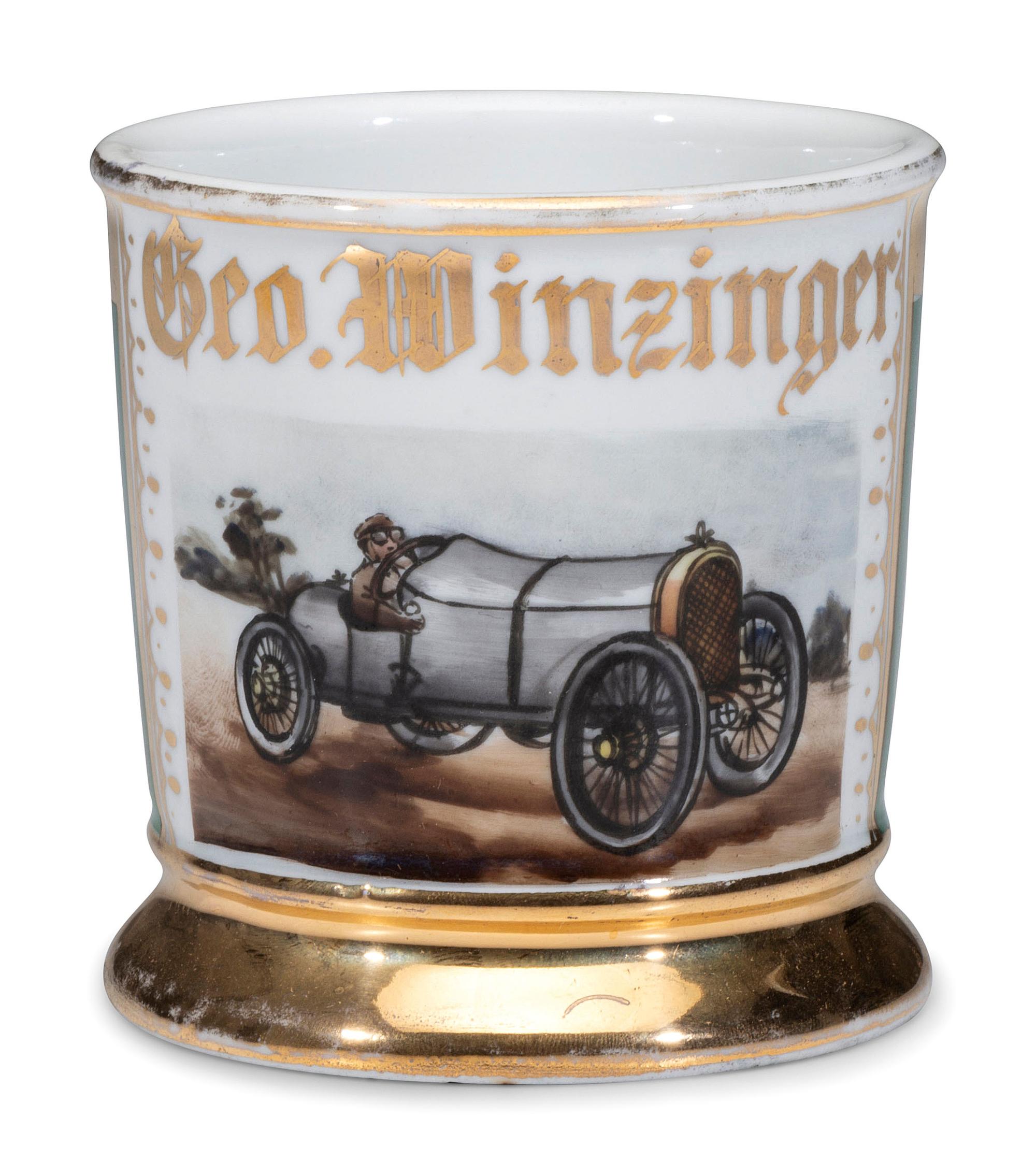 A Race Car Driver's Porcelain Occupational Shaving Mug