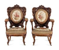 A Pair of Rococo Revival Carved Rosewood Armchairs