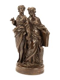 After Guillaume II Coustou (French, 19th Century) La Musique s'inspire de la Poesie bronze signed Coustou Height 30 inches.