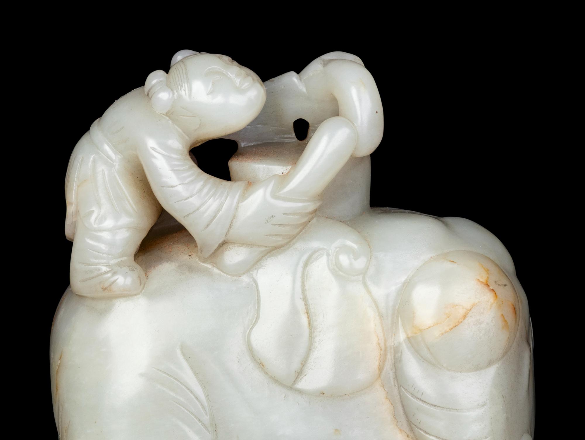 A Pale Celadon Jade 'Boy and Elephant' Group