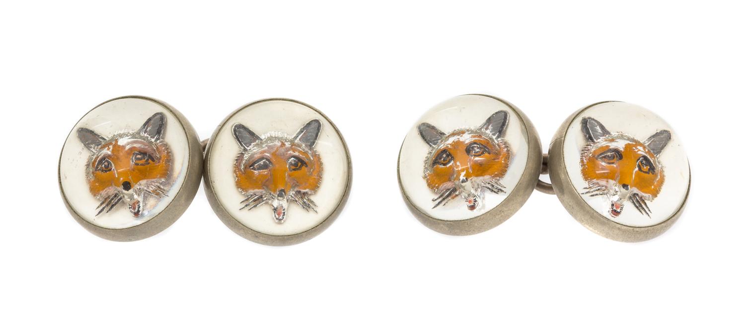 A Pair of Essex Crystal Fox Motif Cufflinks, 5.90 dwts.