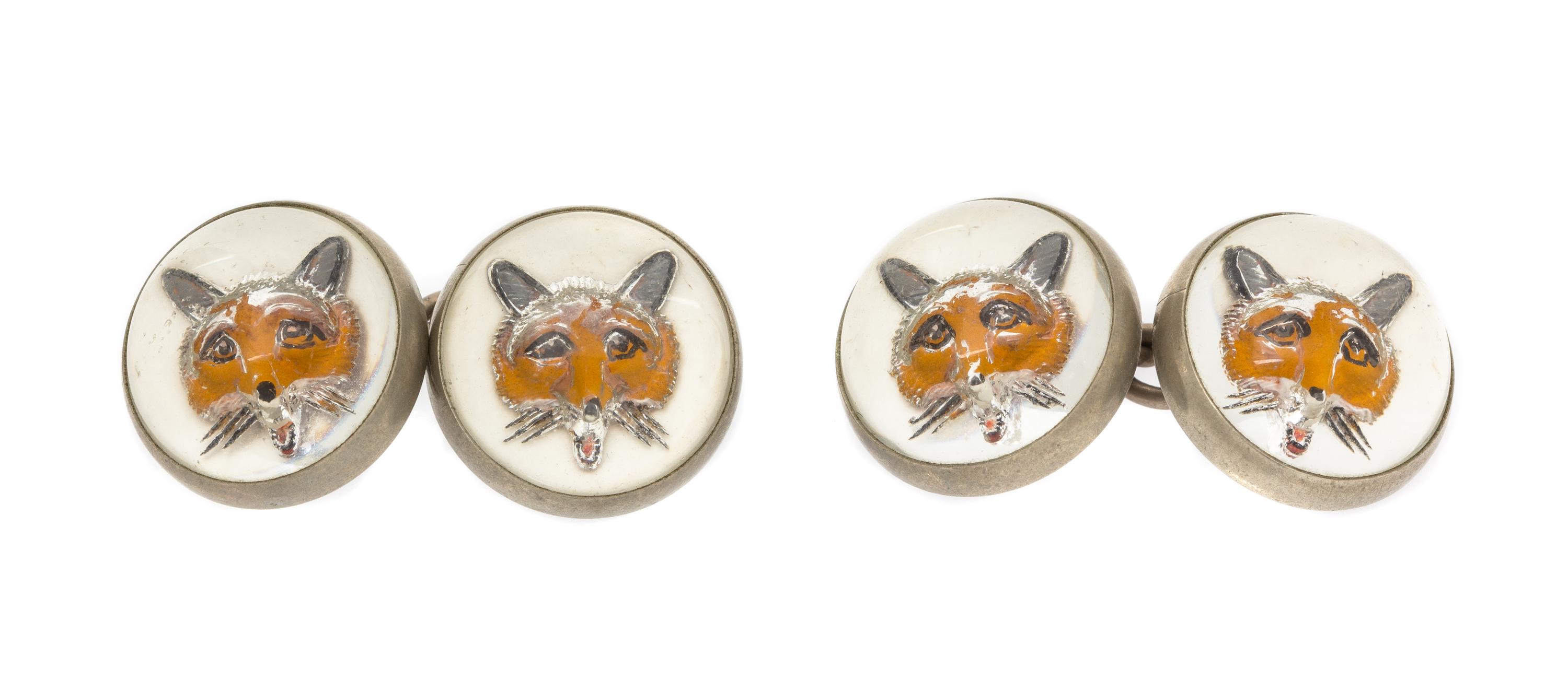 A Pair of Essex Crystal Fox Motif Cufflinks, 5.90 dwts.