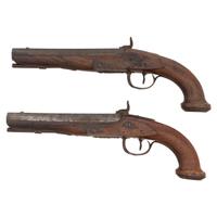 Pair of Large Bore European Percussion Overcoat Pistols