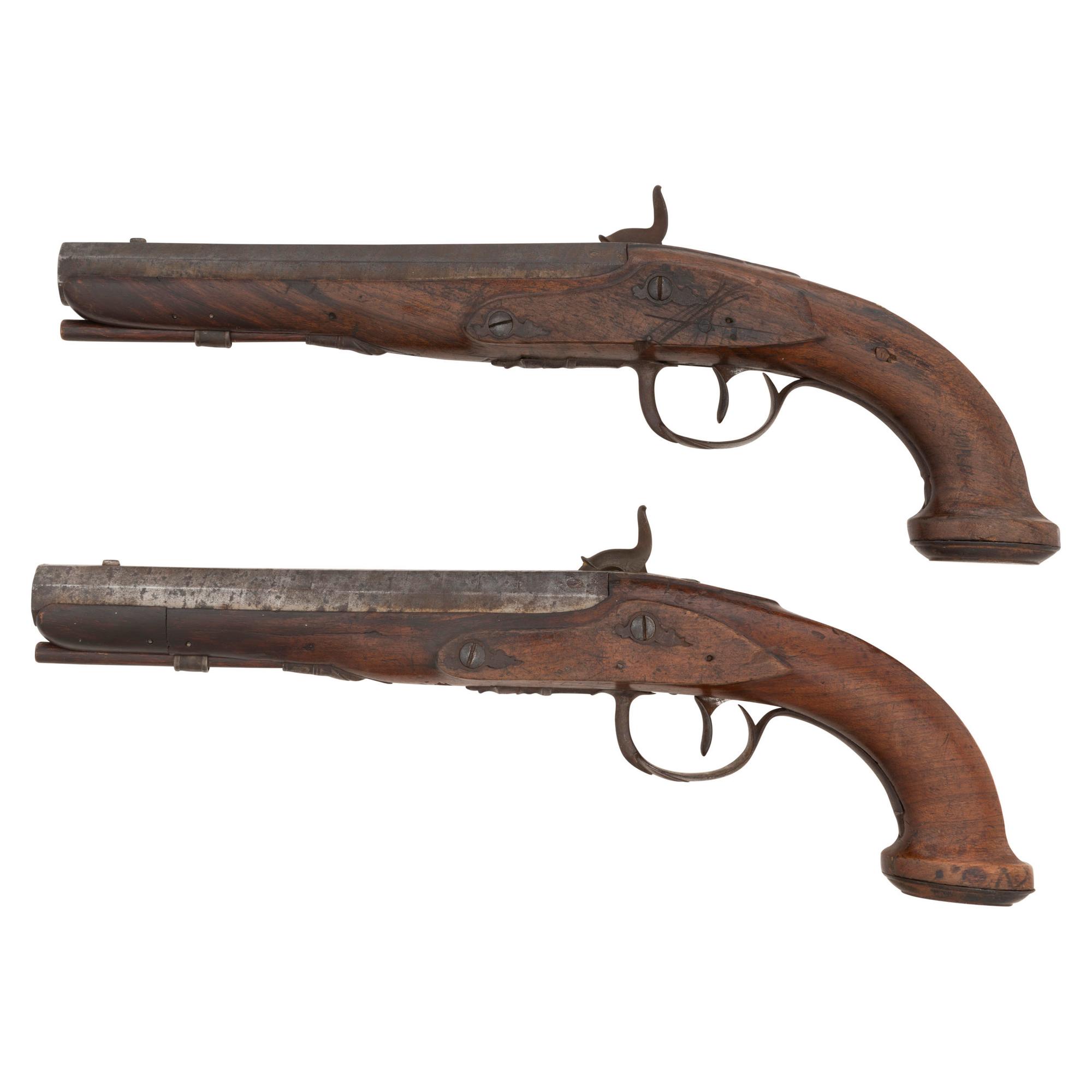 Pair of Large Bore European Percussion Overcoat Pistols