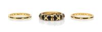 A Collection of 18 Karat Yellow Gold, Diamond and Enamel Rings, Hidalgo, 8.20 dwts.