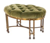A Neoclassical Style Button-Tufted Velvet -Upholstered Gilt-Metal Stool — 20TH CENTURY