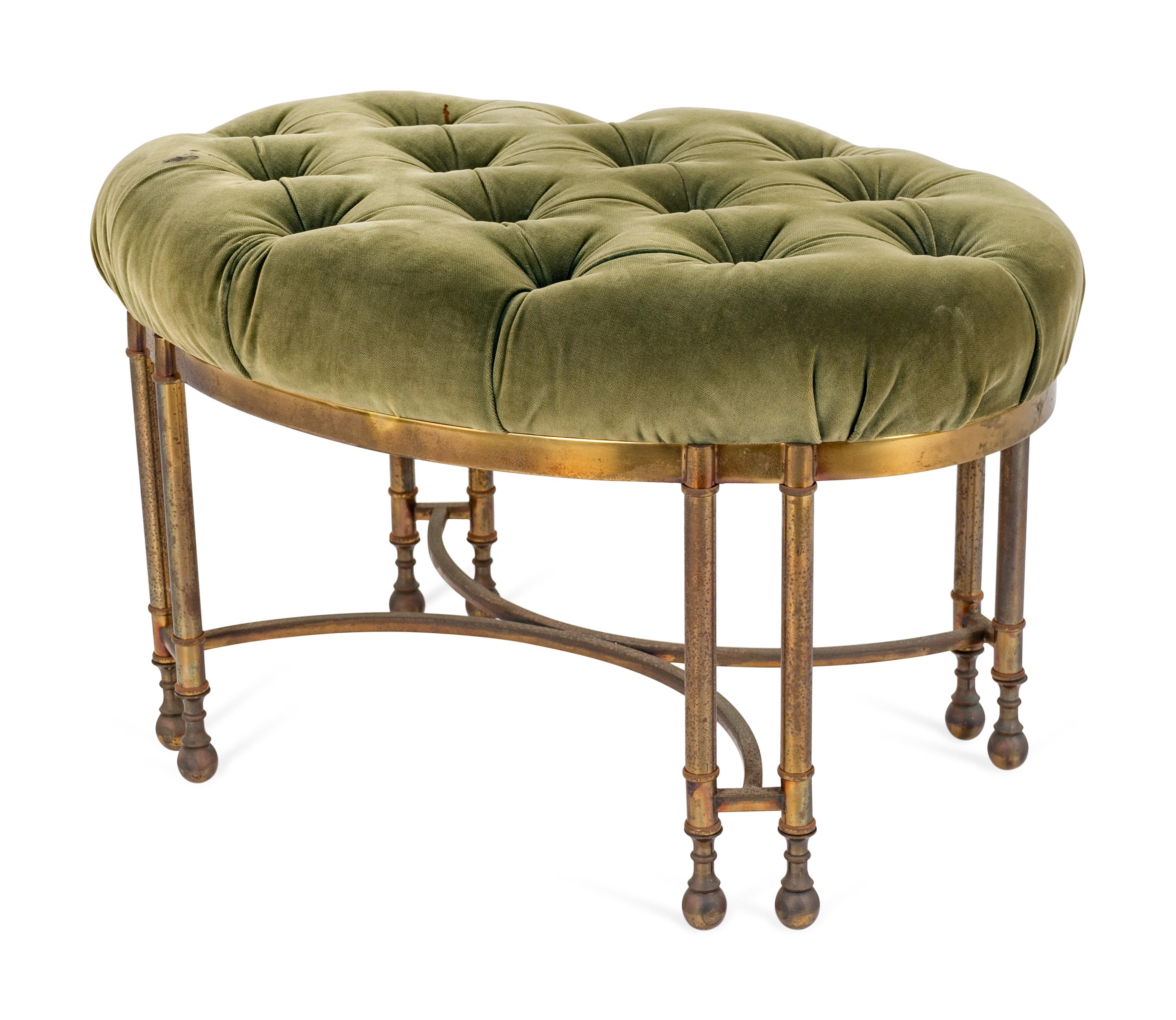 A Neoclassical Style Button-Tufted Velvet -Upholstered Gilt-Metal Stool — 20TH CENTURY