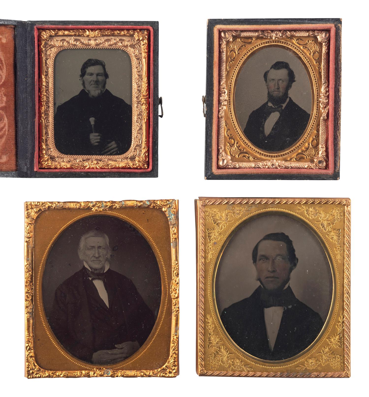 [EARLY PHOTOGRAPHY]. A group of 13 ambrotype and tintype portraits of distinguished gentlemen, highlighted by 5 quarter plate ruby ambrotypes of businessmen presumably representing the same firm.