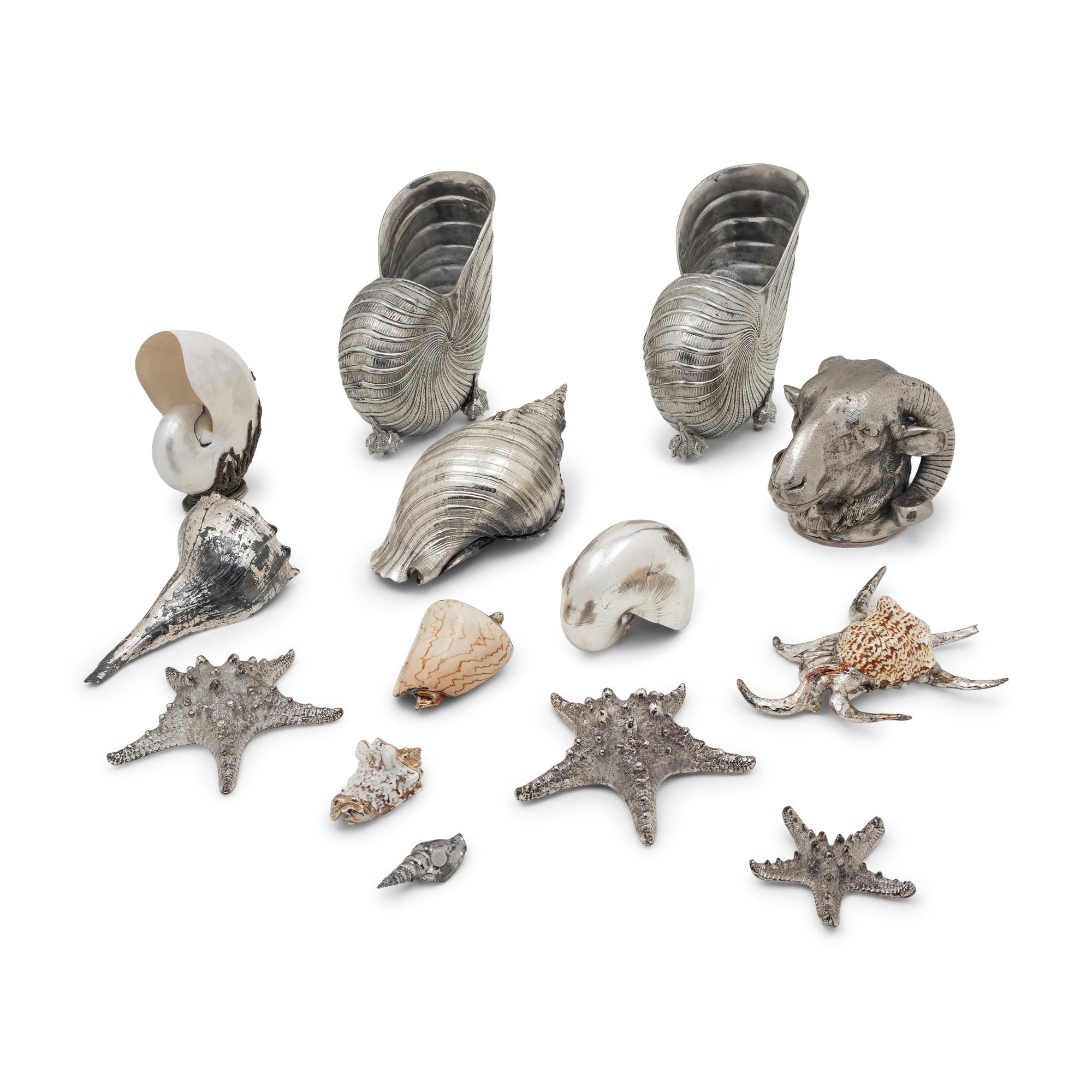A Collection of Silvered Shells and Shell-Form Table Ornaments